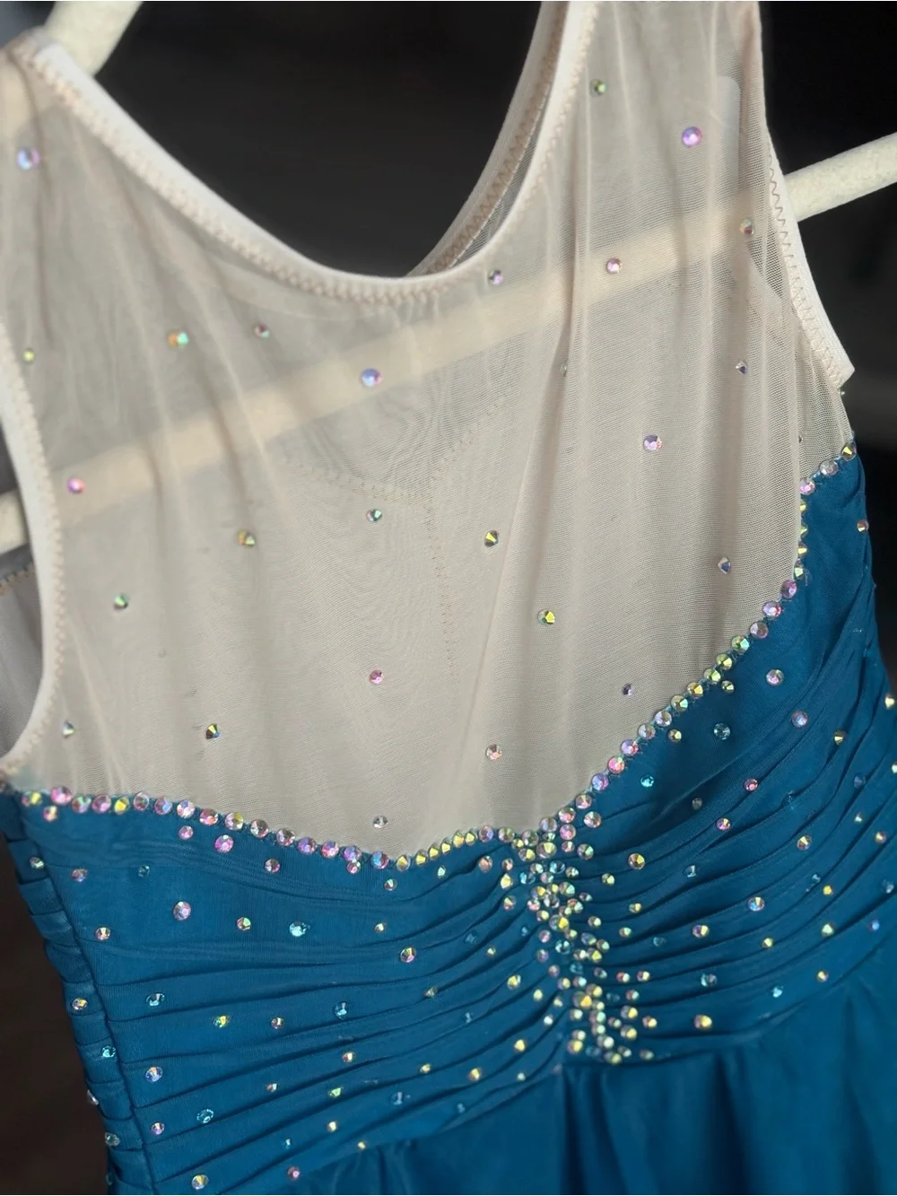 Girls Teal Jewel-Embellished Figure Skating Dress by